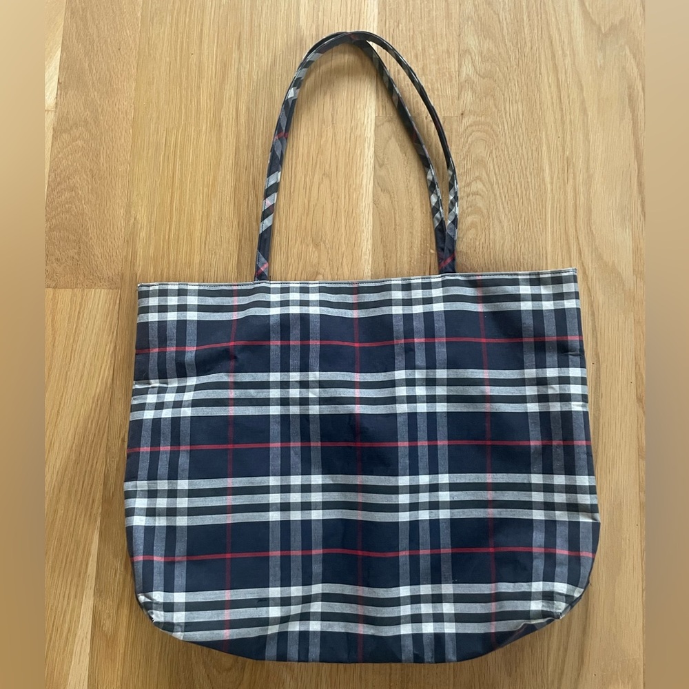 Burberry blue label plaid canvas tote